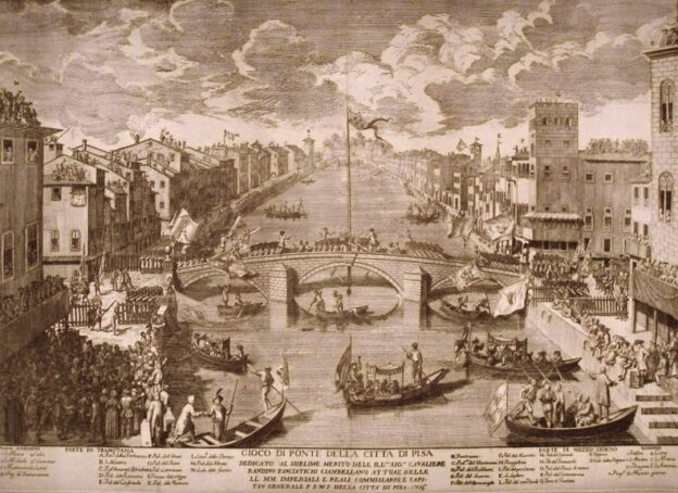 Fig. 3 Pisa. Il Gioco del ponte in una incisione del 1649.